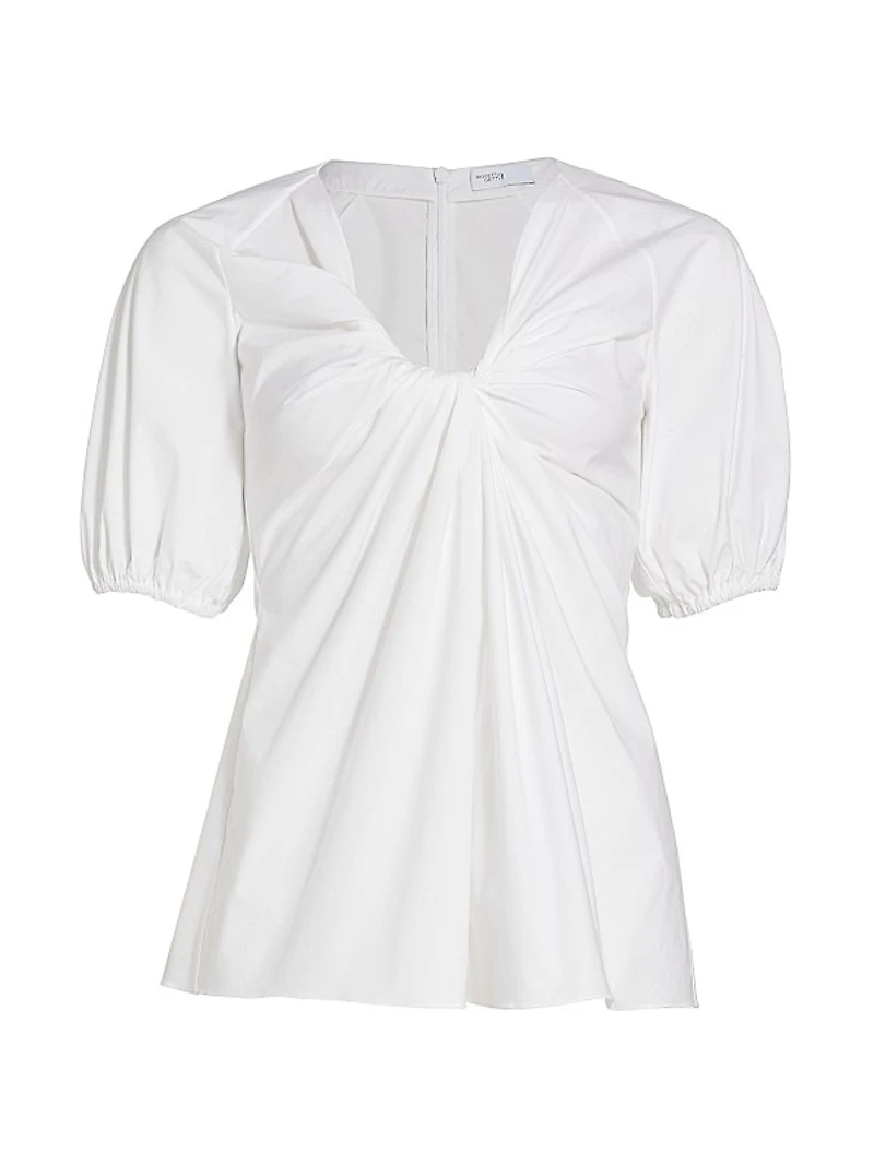 Twist-Front Puff-Sleeve Top