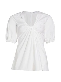 Twist-Front Puff-Sleeve Top