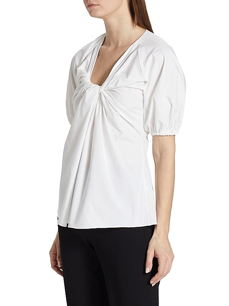 Twist-Front Puff-Sleeve Top