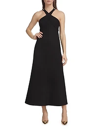 Buttoned Halterneck Midi-Dress