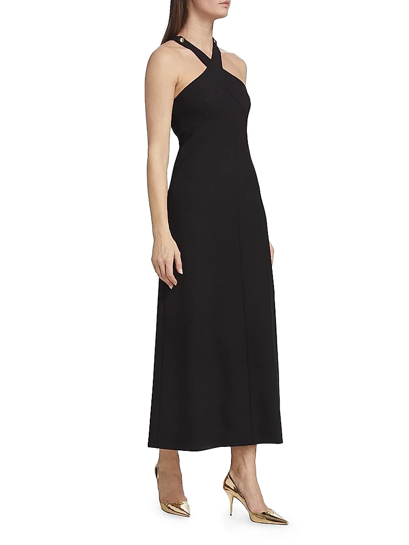 Buttoned Halterneck Midi-Dress