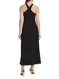 Buttoned Halterneck Midi-Dress