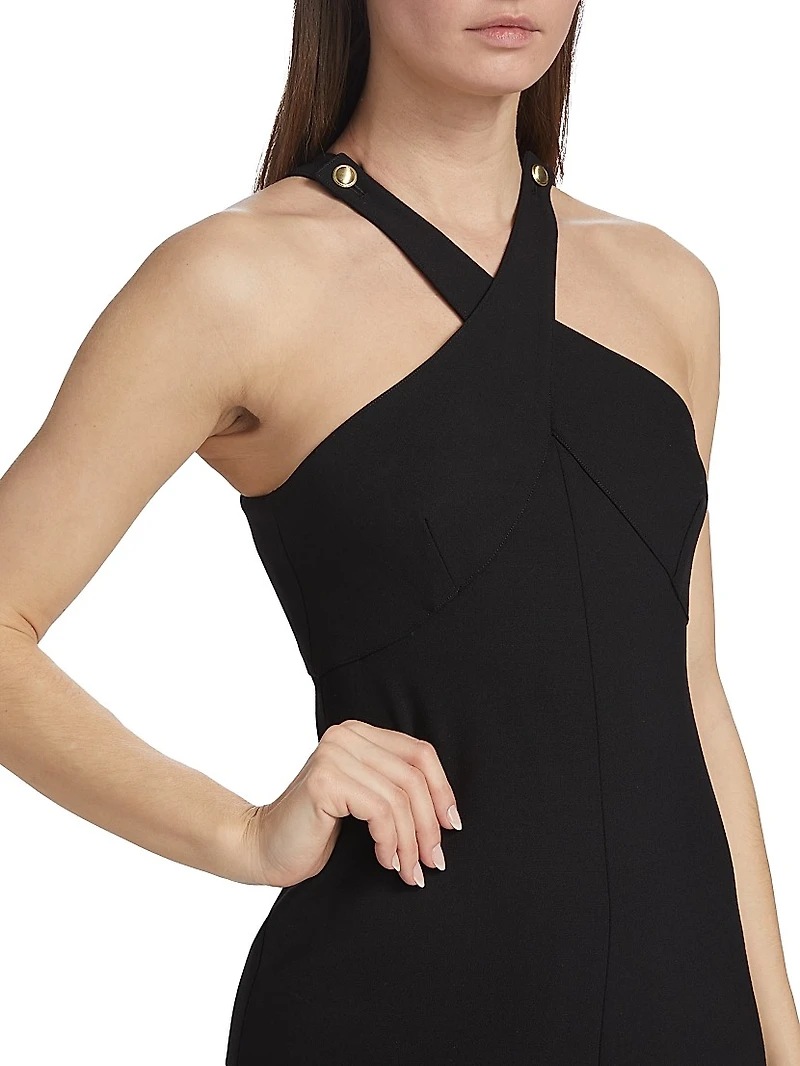 Buttoned Halterneck Midi-Dress