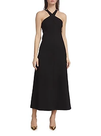 Buttoned Halterneck Midi-Dress