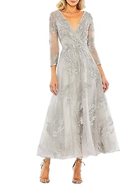 Embellished Faux-Wrap Dress