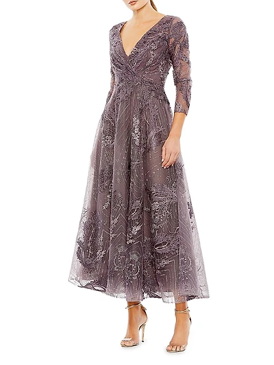 Embellished Faux-Wrap Dress