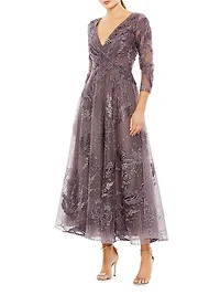 Embellished Faux-Wrap Dress