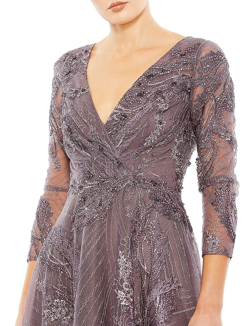 Embellished Faux-Wrap Dress