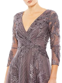 Embellished Faux-Wrap Dress
