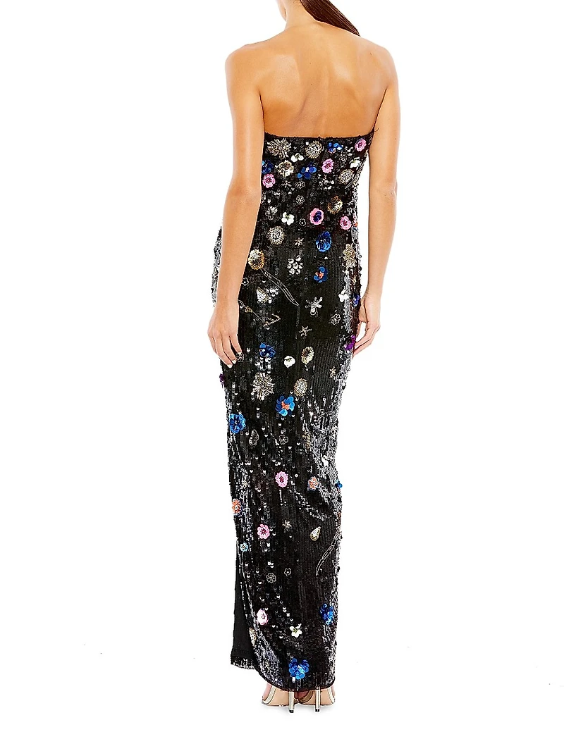 Floral Sequin Column Gown