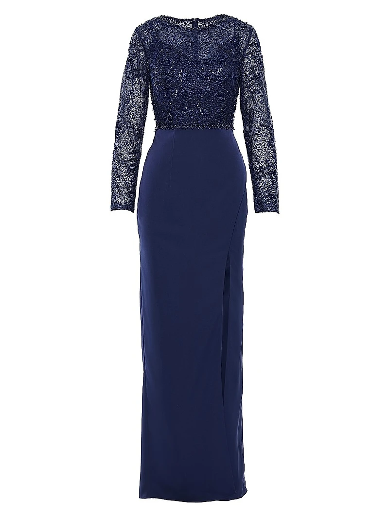 Embellished Faux-Wrap Floor-Length Gown