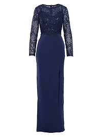 Embellished Faux-Wrap Floor-Length Gown