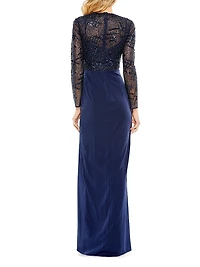 Embellished Faux-Wrap Floor-Length Gown