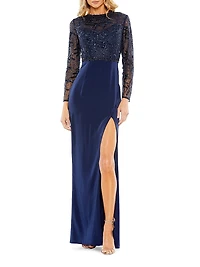 Embellished Faux-Wrap Floor-Length Gown
