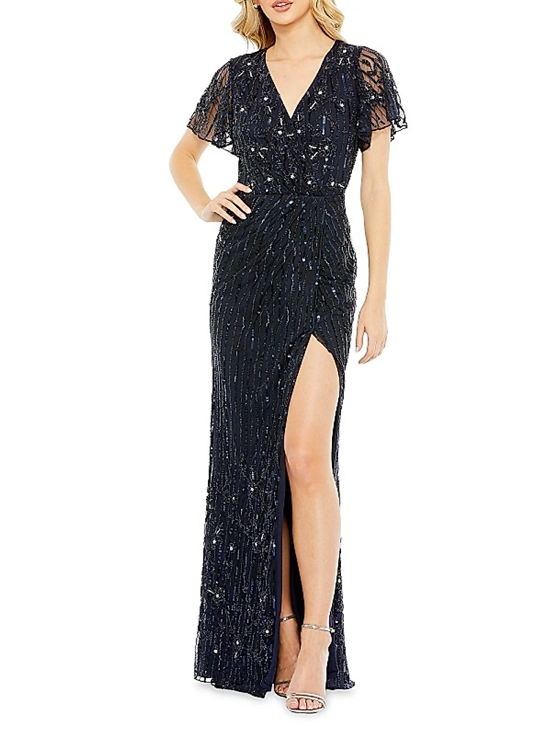 Embellished V-Neck Floor-Length Gown