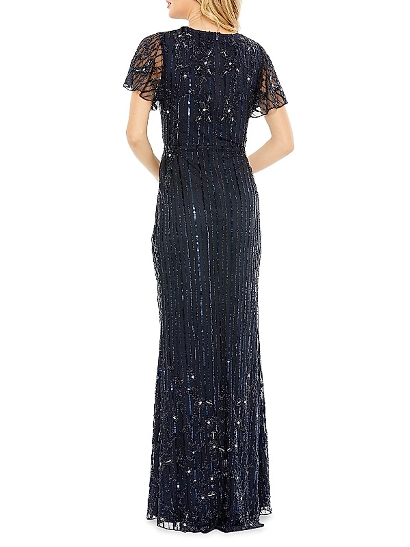 Embellished V-Neck Floor-Length Gown