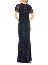 Embellished V-Neck Floor-Length Gown