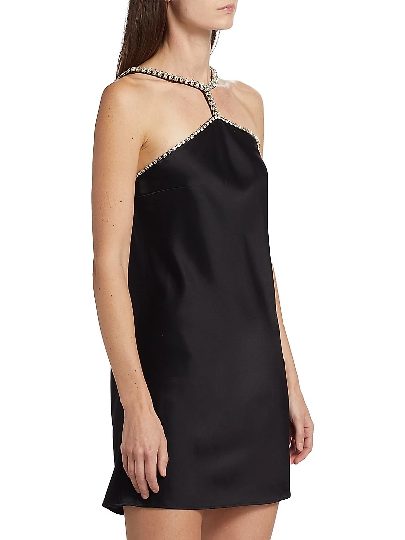 Embellished Satin Halter Dress