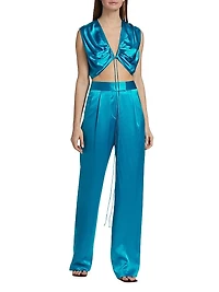 Draped Silk Satin Crop Top