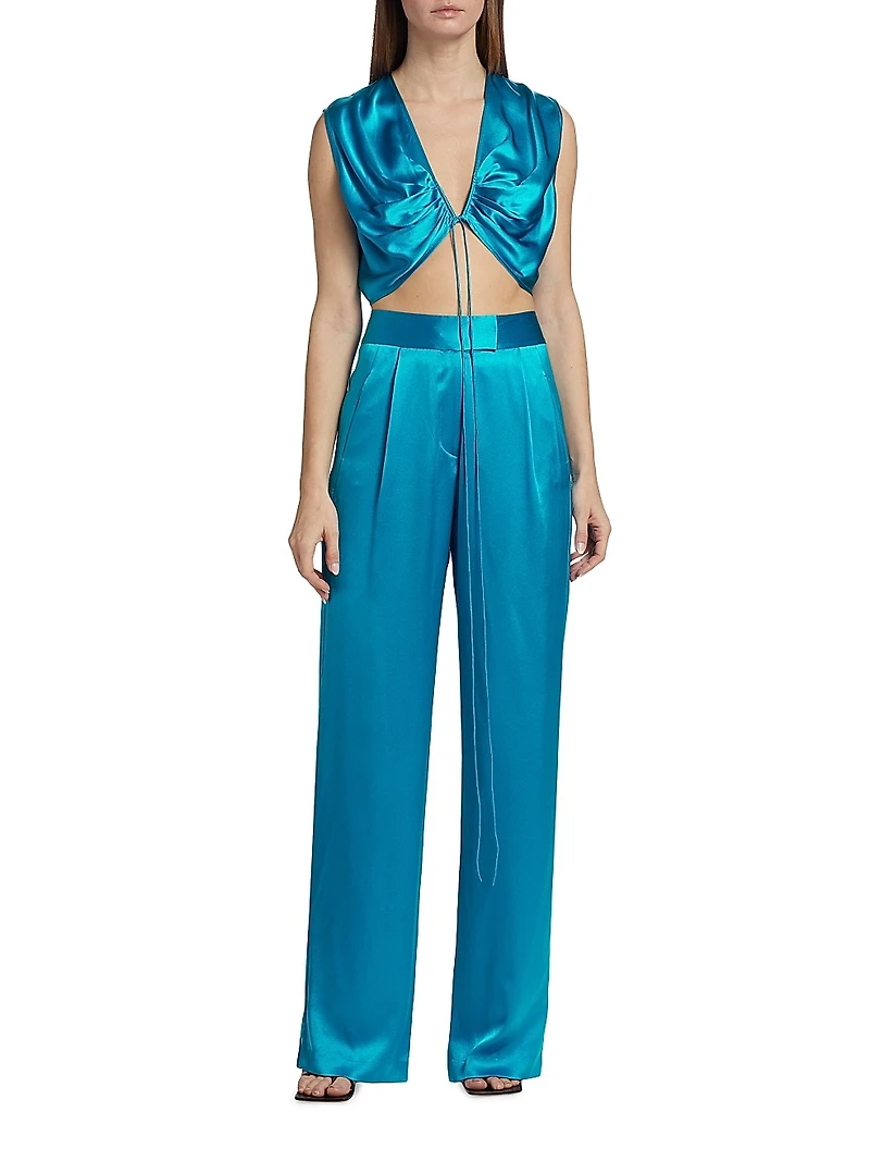 Draped Silk Satin Crop Top