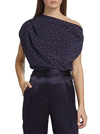 Crystal-Accent Cotton Draped Asymmetric Sweater