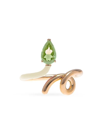 B Half Goldtone Silver, Enamel, & Peridot Ring