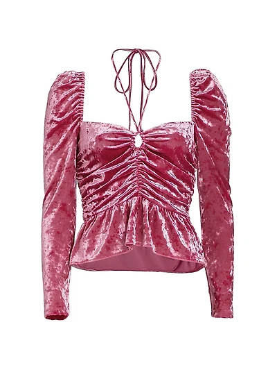 Cedella Ruched Stretch Velvet Peplum Top