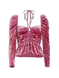 Cedella Ruched Stretch Velvet Peplum Top