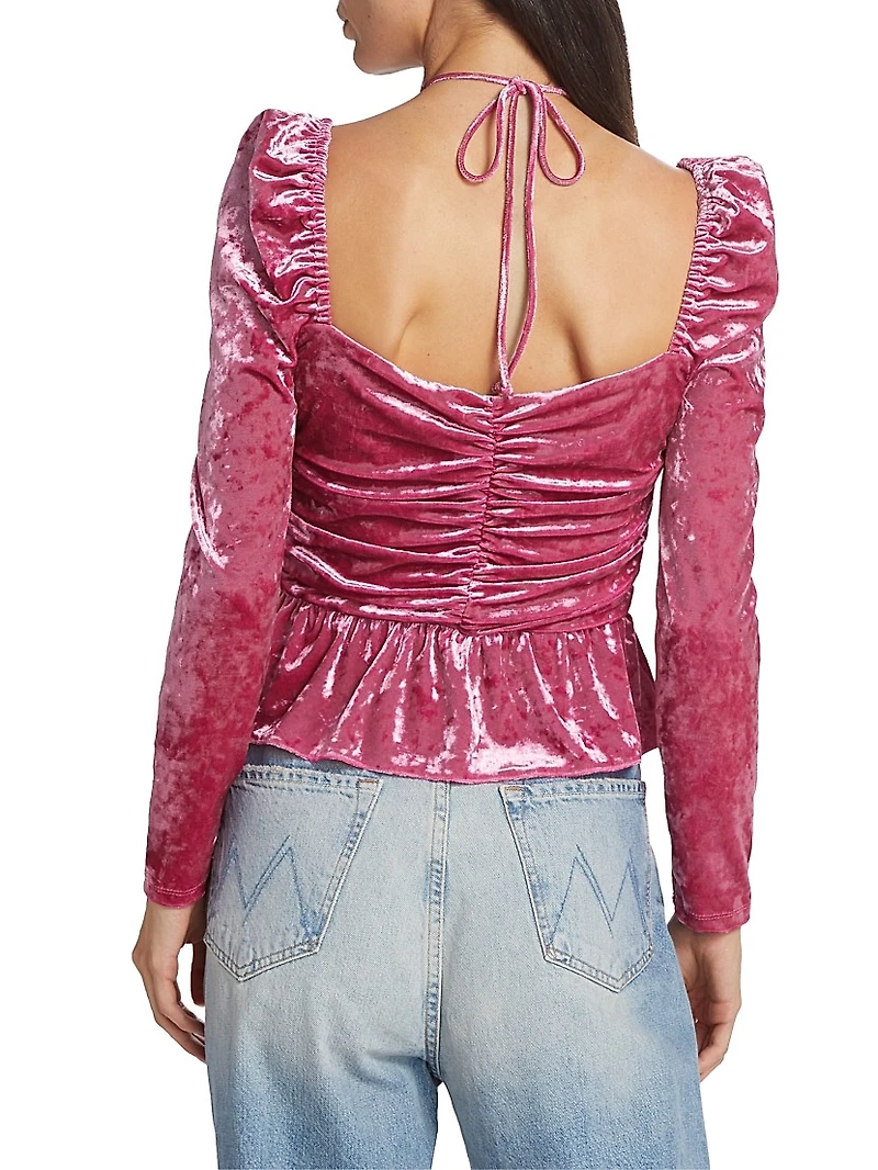 Cedella Ruched Stretch Velvet Peplum Top