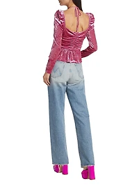 Cedella Ruched Stretch Velvet Peplum Top