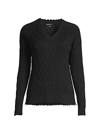 Frayed Cable-Knit Sweater