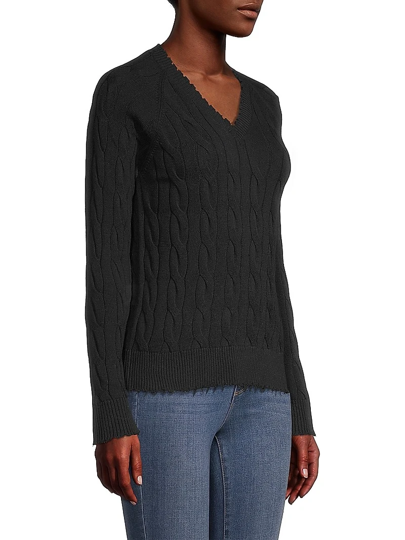 Frayed Cable-Knit Sweater