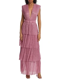 Skylar Tiered Belted Metallic Gown