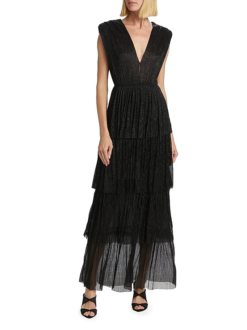 Skylar Tiered Belted Metallic Gown