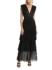 Skylar Tiered Belted Metallic Gown