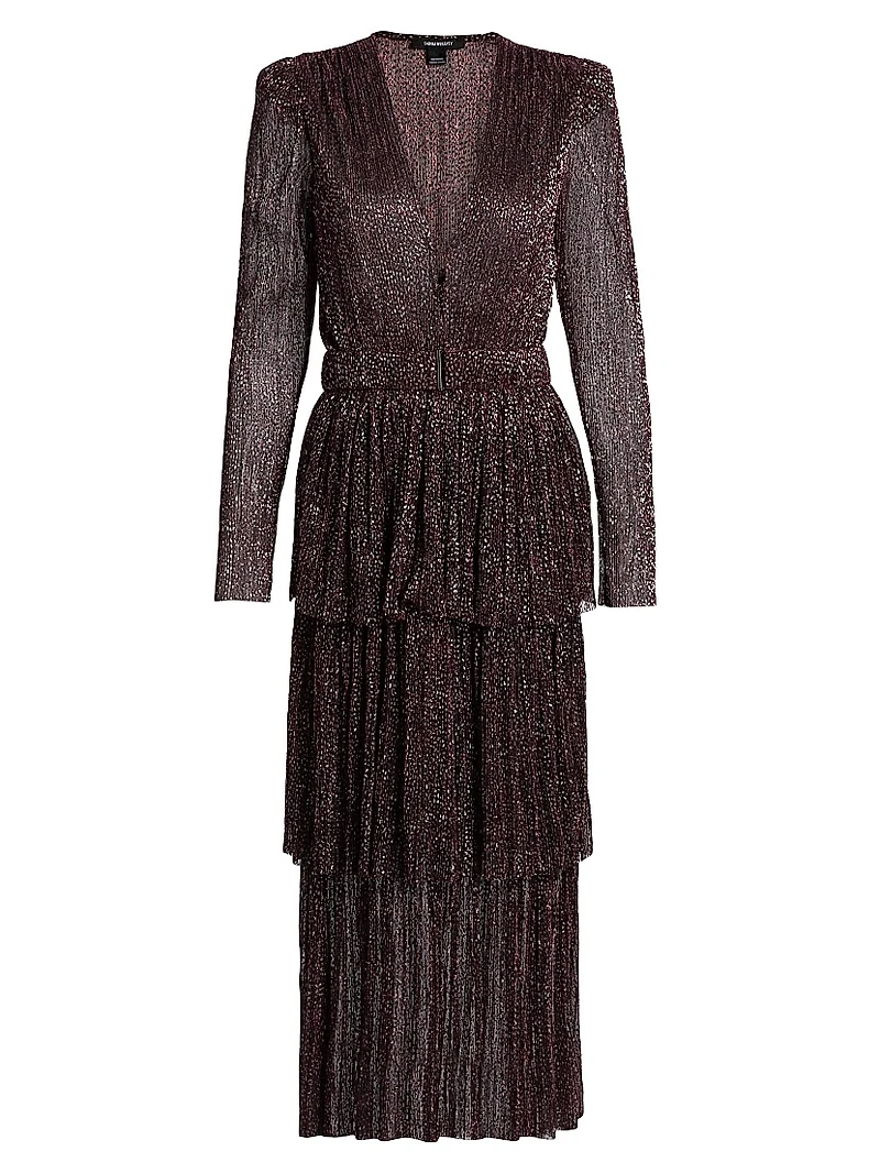 Carry Tiered Belted Metallic Dress