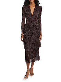 Carry Tiered Belted Metallic Dress