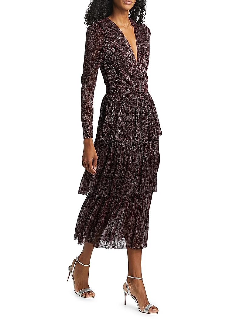 Carry Tiered Belted Metallic Dress