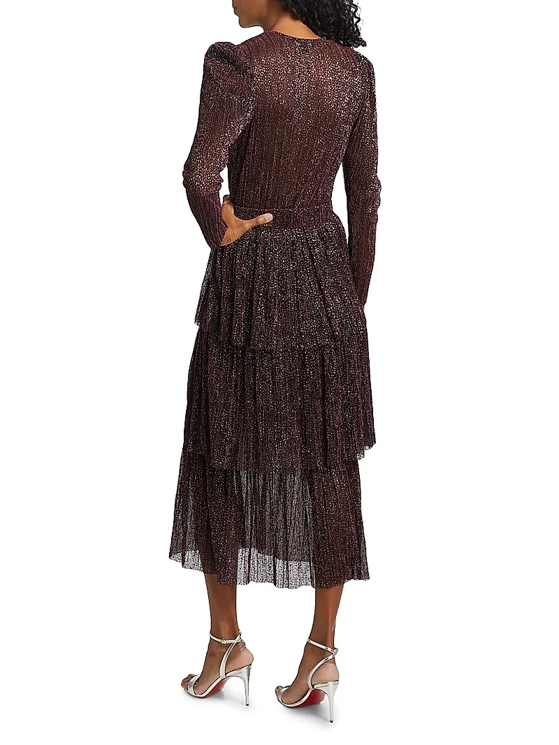 Carry Tiered Belted Metallic Dress