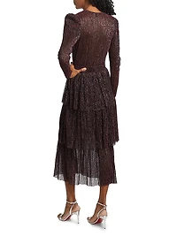 Carry Tiered Belted Metallic Dress