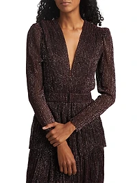 Carry Tiered Belted Metallic Dress