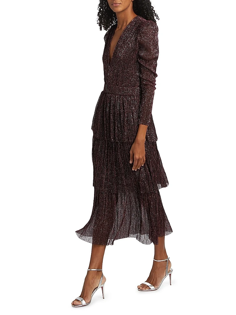 Carry Tiered Belted Metallic Dress