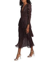 Carry Tiered Belted Metallic Dress