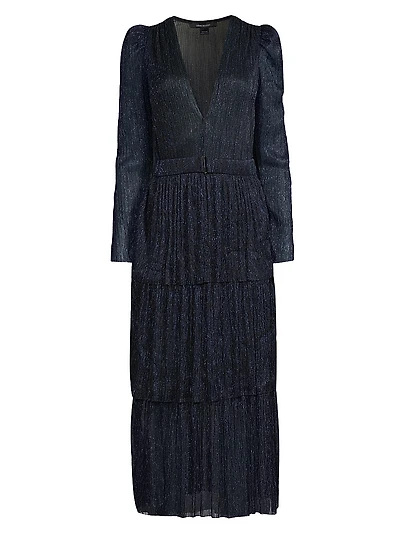 Carry Tiered Belted Metallic Dress