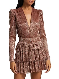 Carry Metallic Foil Ruffled Minidress