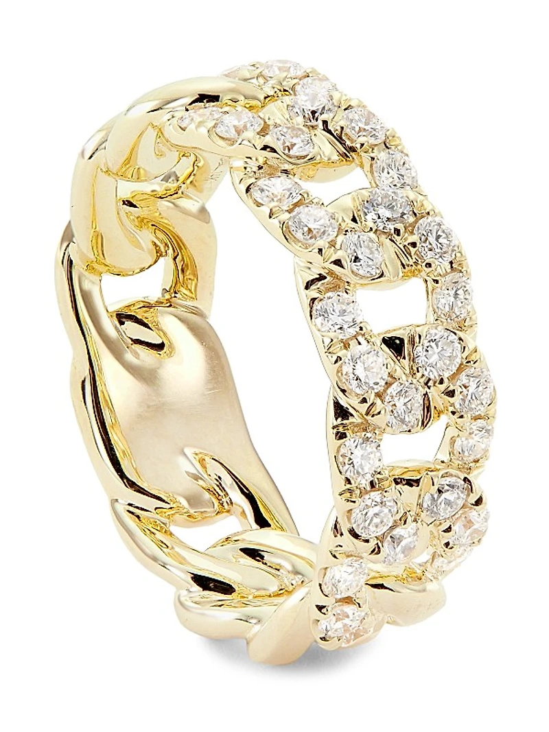 14K Yellow Gold & 0.76 TCW Diamond Curb-Chain Ring