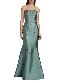 Embroidered Floor-Length Gown