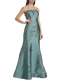 Embroidered Floor-Length Gown