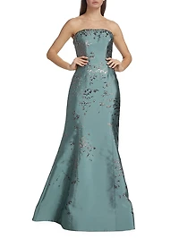 Embroidered Floor-Length Gown