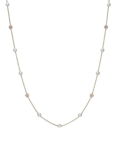 Cherry Blossom 18K Rose Gold, Diamond & Pearl Station Necklace